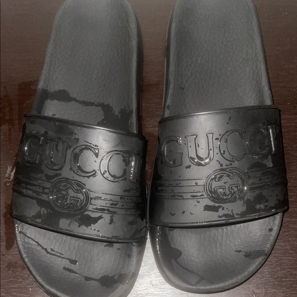 Gucci Embossed Black Slides - Picture 1 of 5